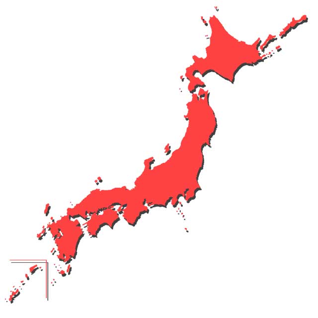 無料の日本地図イラスト素材 赤（影つき）