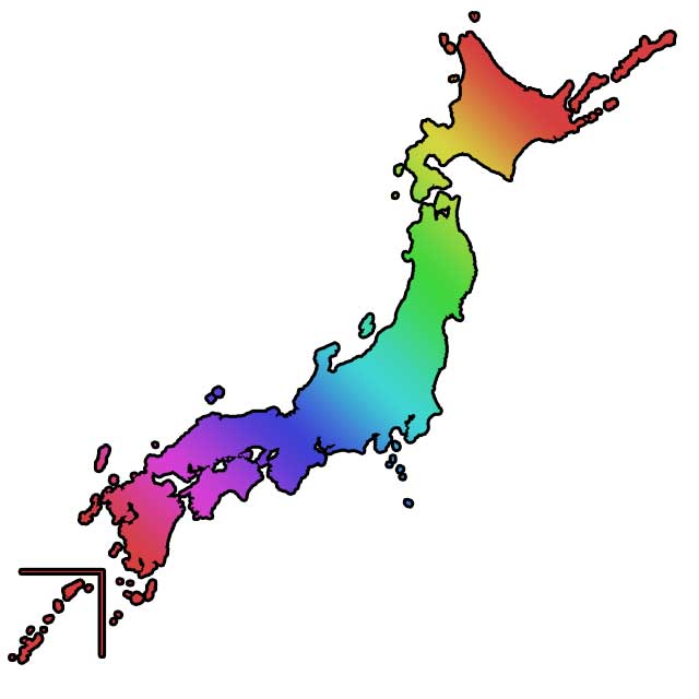 無料の日本地図イラスト素材 レインボー２(縁取り)