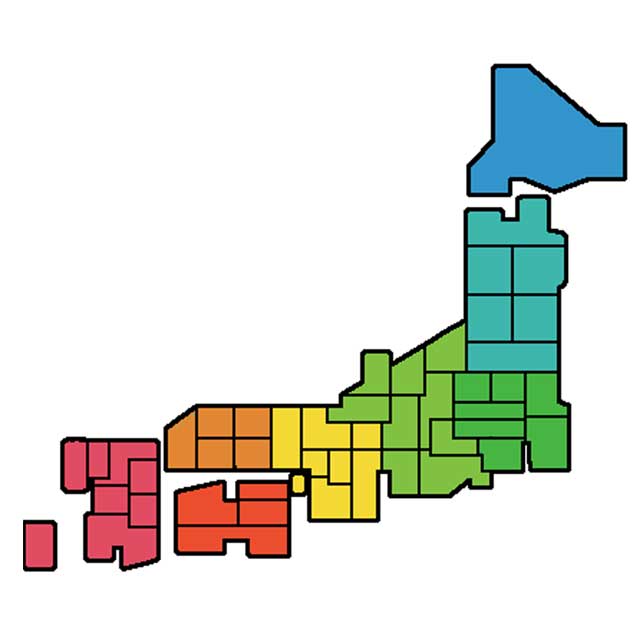無料の日本地図イラスト素材 POP（地方色分け）