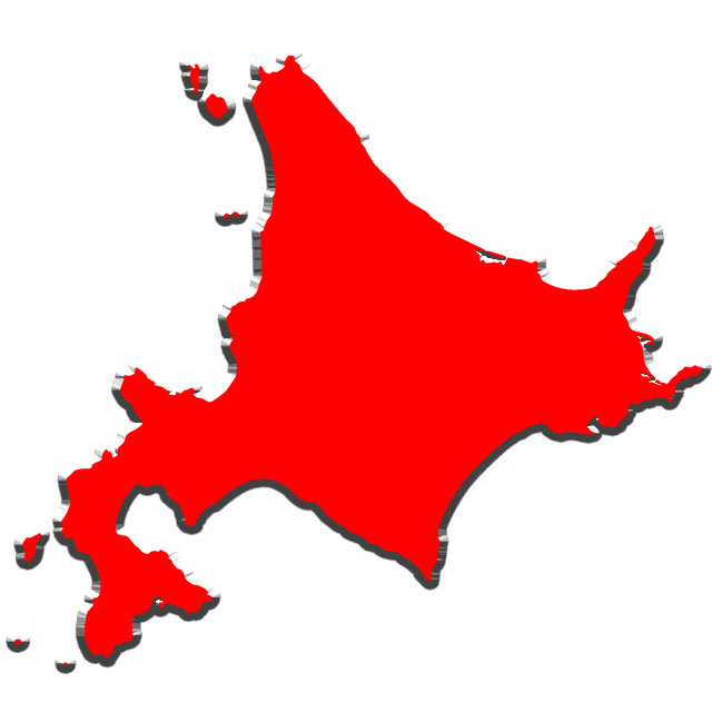 無料の日本地図イラスト集 北海道 赤塗り 立体的