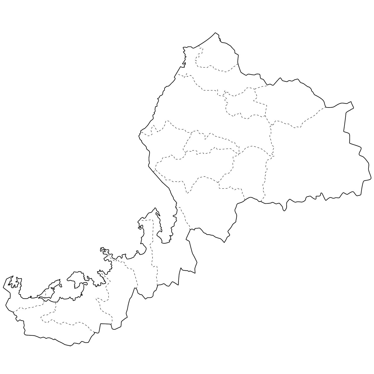 無料の日本地図イラスト集 福井県 白地図 市町村境も