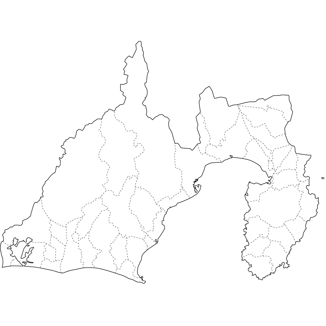 無料の日本地図イラスト集 静岡県 白地図 市町村境も