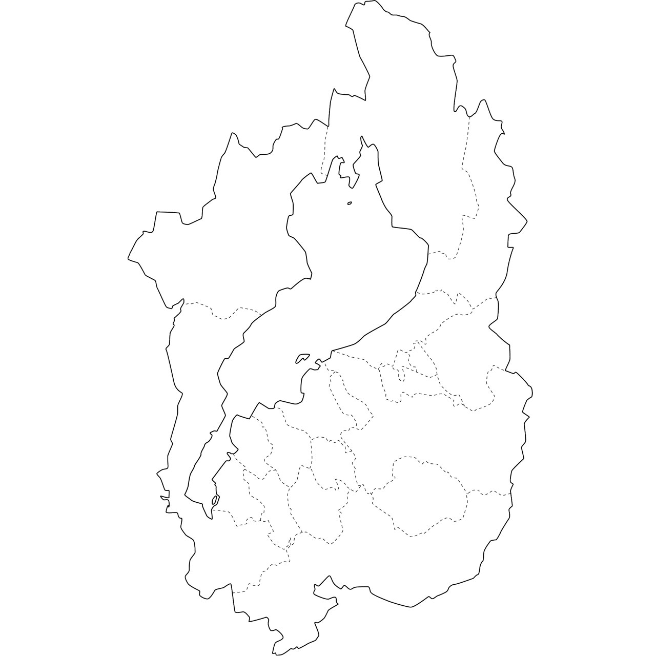 無料の日本地図イラスト集 滋賀県 白地図 市町村境も