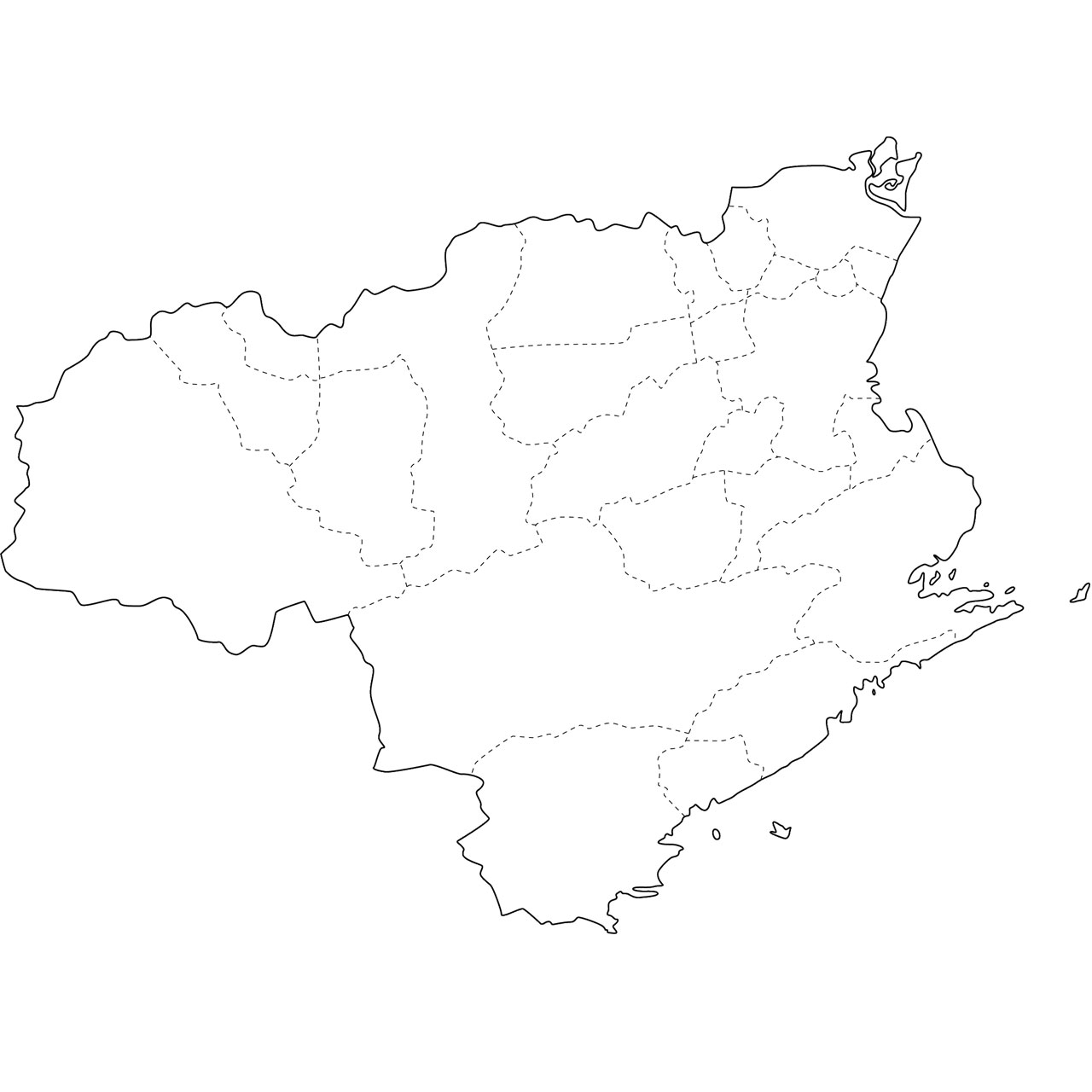 無料の日本地図イラスト集 徳島県 白地図 市町村境も