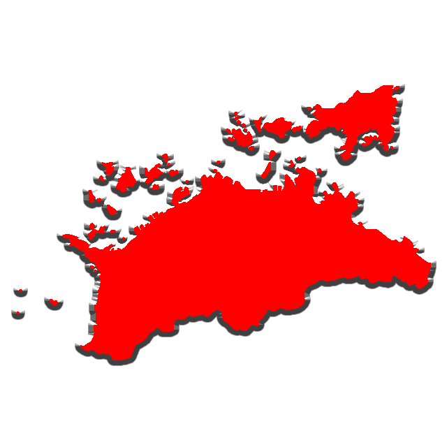 無料の日本地図イラスト集 香川県 赤塗り 立体的