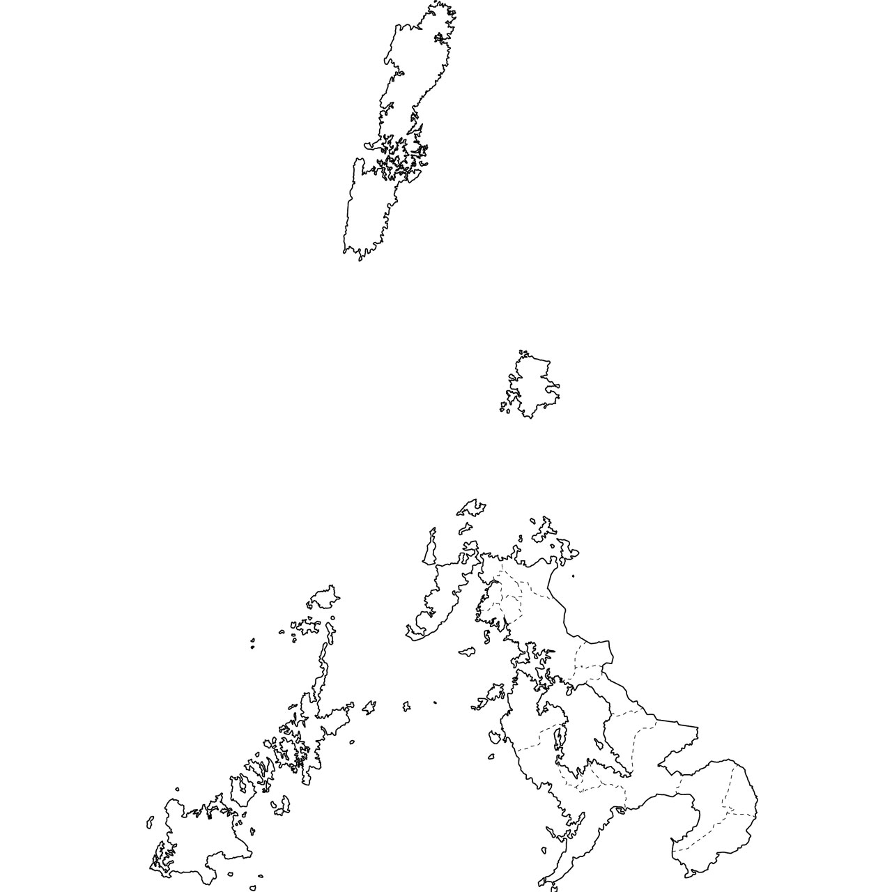無料の日本地図イラスト集 長崎県 白地図 市町村境も