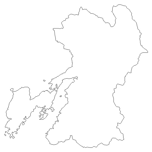 無料の日本地図イラスト集 熊本県 白地図 県境のみ