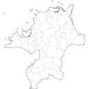 福岡県の無料イラスト素材 県境と市町村境表示の白地図