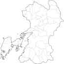熊本県の無料イラスト素材 県境と市町村境表示の白地図
