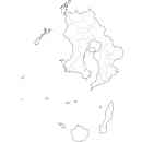 鹿児島県の無料イラスト素材 県境と市町村境表示の白地図
